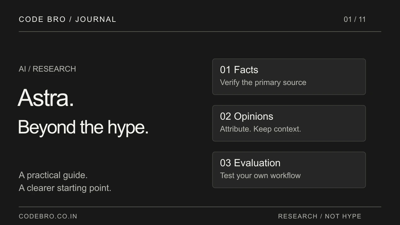 Astra research diagram separates verified facts, attributed opinions and product evaluation.