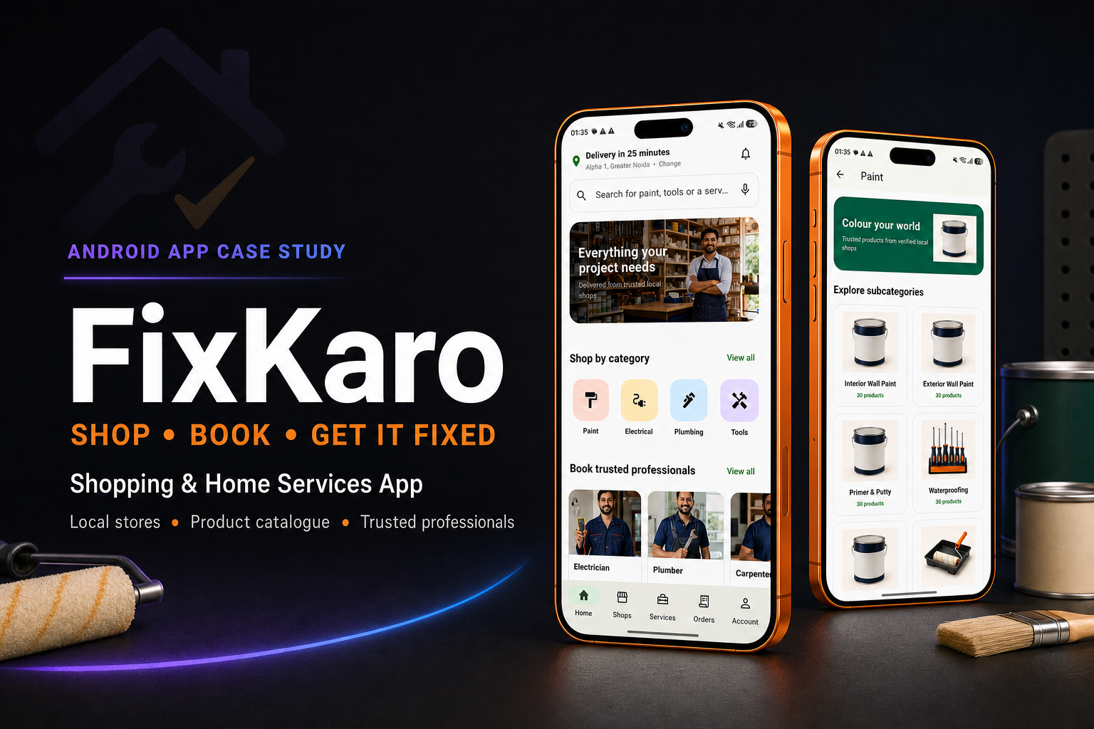 FixKaro shopping and home services app featured project card