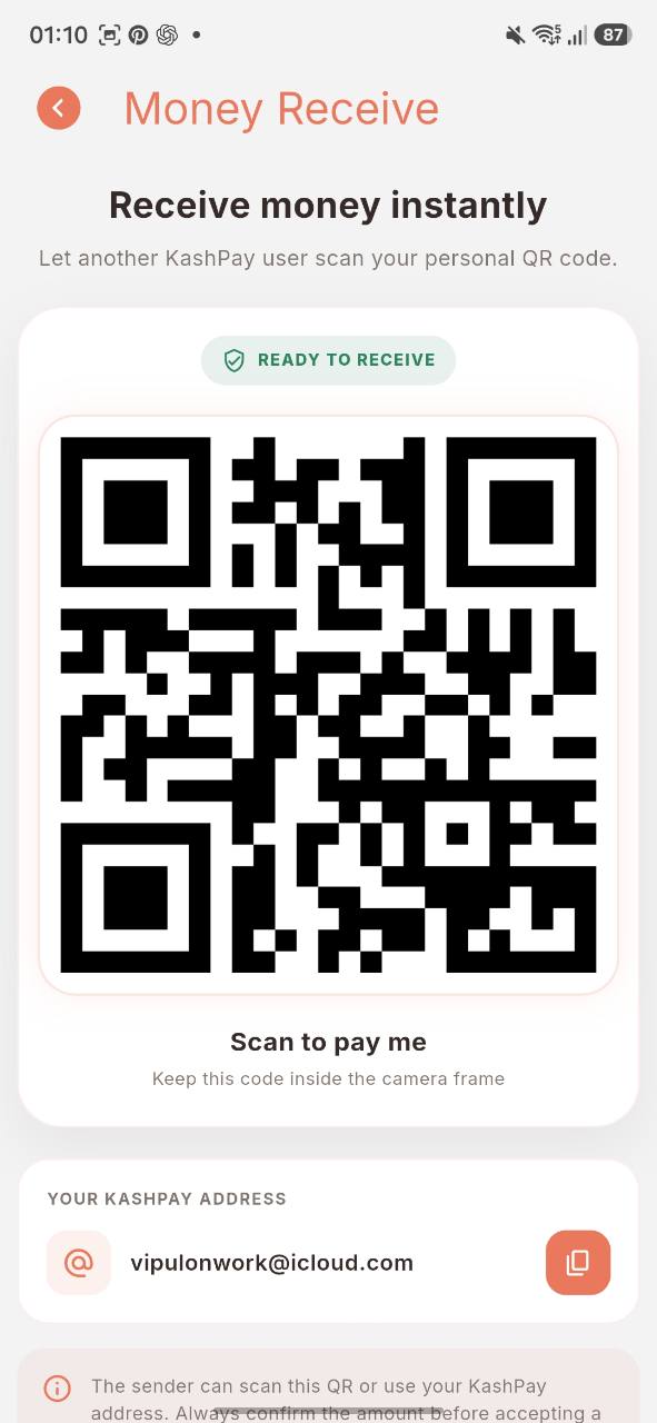 KashPay Receive screen