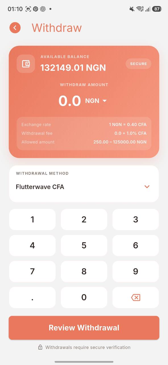 KashPay Withdraw screen